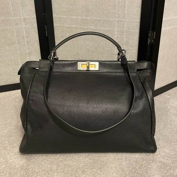 Fendi Handbags - Fendi Goatskin Peekaboo (ISeeU) Satchel - Black